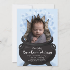 Baby är Breth Birth Announcement Witch Boy Blue Inbjudningar