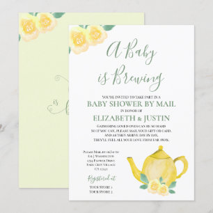 Baby är Brett Gult Tekanna Baby Shower per post Inbjudningar