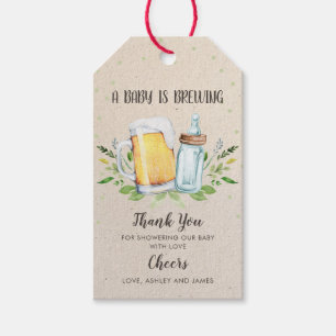 Baby är Brewing Baby Shower Tack Märkre Greenery Presentetikett