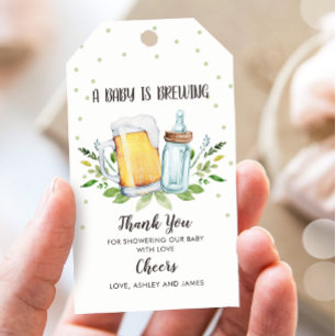Baby är Brewing Baby Shower Tack Märkre Greenery Presentetikett