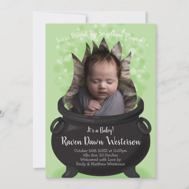 Baby är Brewing Birth Announcement Halloween Inbjudningar (Framsida)