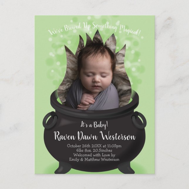 Baby är Brewing Birth Announcement Halloween Vykort (Framsida)