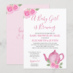 Baby är Brewing Rosa Tekanna Baby Shower efter pos Inbjudningar
