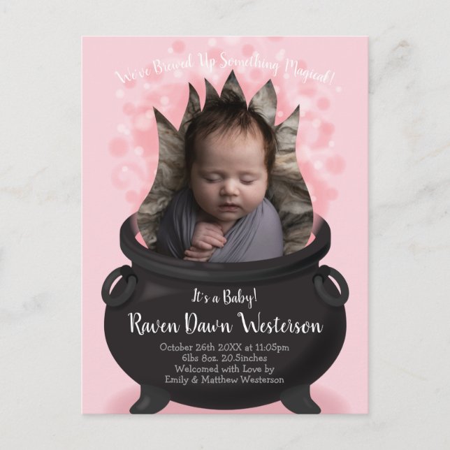 Baby är Brewing Witch Birth Rosa Girl Vykort (Framsida)