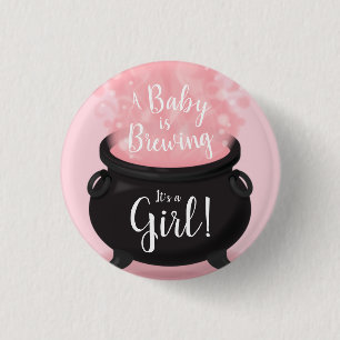 Baby är Brewing Witch Shower Gothic Rosa Girl Girl Knapp