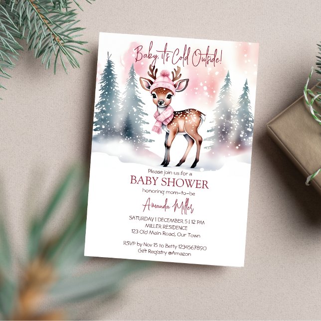 Baby är det kall utanför baby hjort barndusch inbjudningar (Baby it's cold outside deer baby shower template invitation digital download watercolor cute deer)