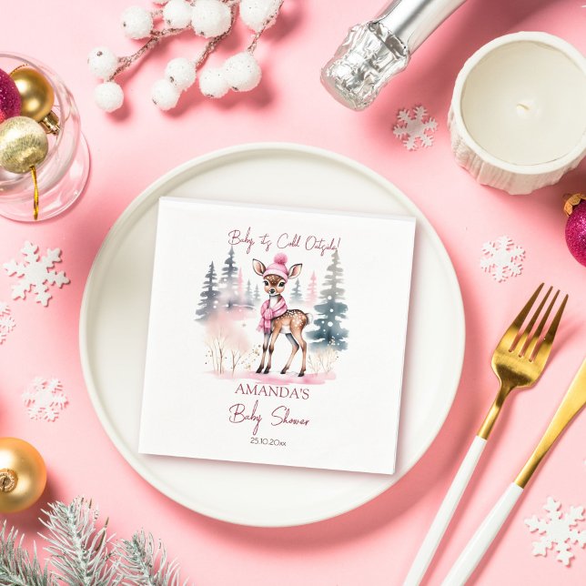 Baby är det kall utanför baby hjort barndusch pappersservett (Baby it's cold outside winter girls baby shower tableware personalized template napkins cute deer)