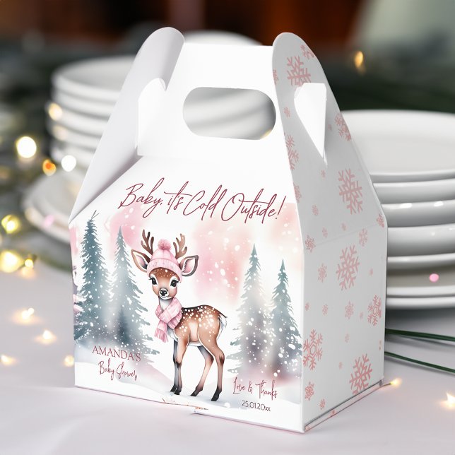 Baby är det kall utanför baby hjort barndusch presentaskar (Baby it's cold outside girl baby deer baby shower favor box winter baby shower favors pink baby deer)