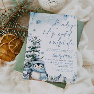 Baby är det kall utanför, Penguin Blue-babydusch Inbjudningar