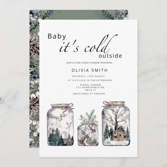Baby är det kall utanför vinterbarnduschen inbjudningar (Fram/baksida)