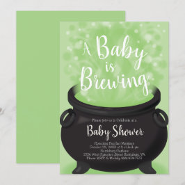 Baby är ett brungande Witch Shower Halloween Cauld Inbjudningar