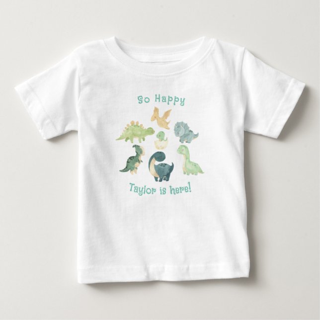 Baby är här! Söt dinosaurie-personaliserad T Shirt (Framsida)
