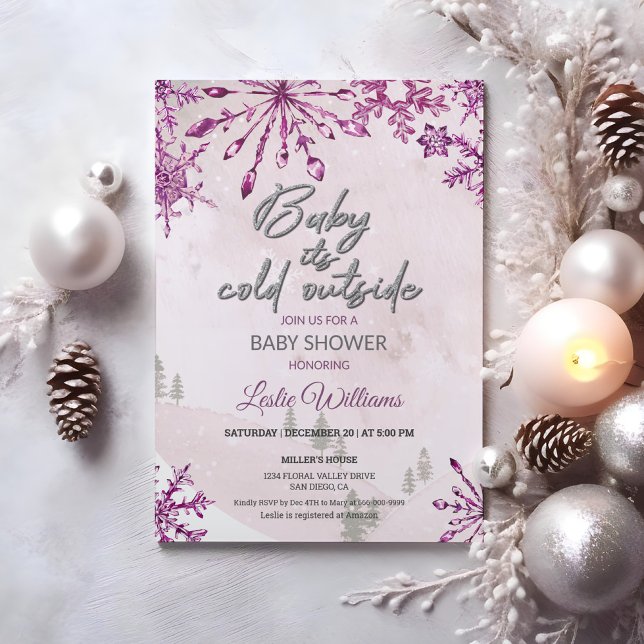 Baby är kall utanför Rosa Flicka Shower Inbjudningar (Baby is cold outside Winter Pink Baby Girl Shower Invitation)