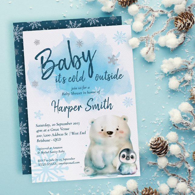 Baby är Kall utanför Winter Baby Shower Inbjudningar ( Get ready to turn up the coolness at our Winter Baby Shower with this captivating invitation! )