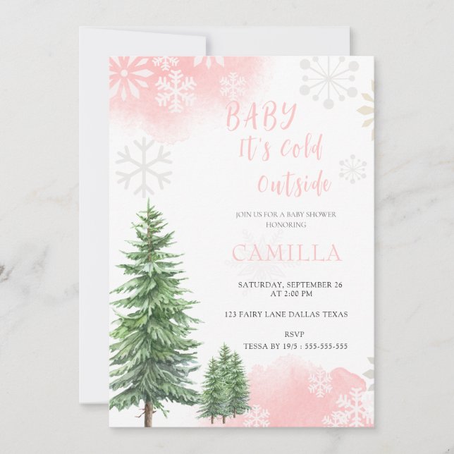 Baby är kallet utanför babyduschen på vintern inbjudningar (Framsida)