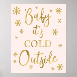 Baby är kallet utanför babyduschskylten. poster