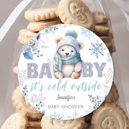 Baby är Kallet utanför Cute Boy Winter Baby Shower Runt Klistermärke