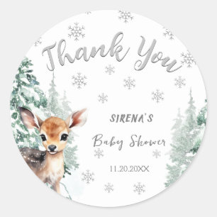 Baby är Kallet utanför   Fawn Winter Baby Shower Runt Klistermärke