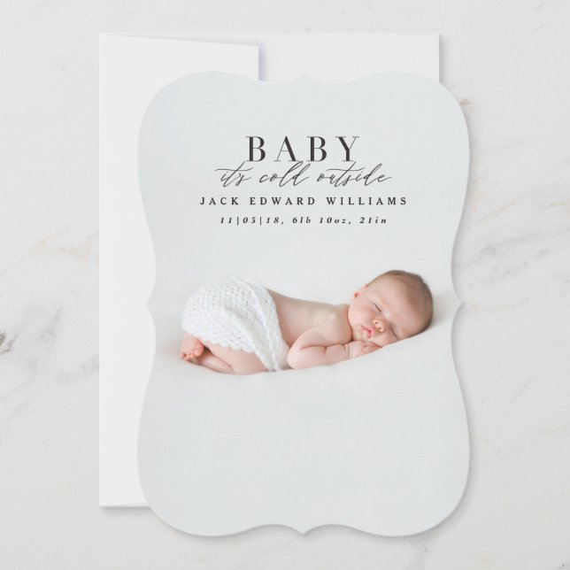 Baby är kallet utanför första julfoto julkort (Framsida)