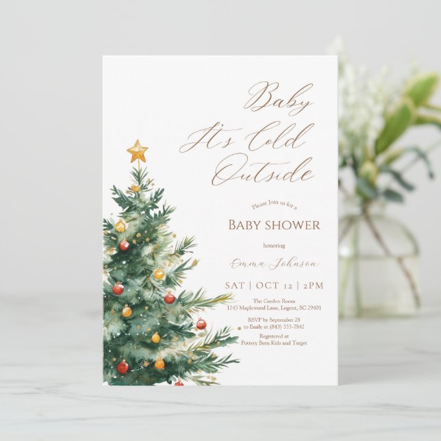 Baby är kallet utanför Julgran Baby Shower Tack Kort (Stående Fram)