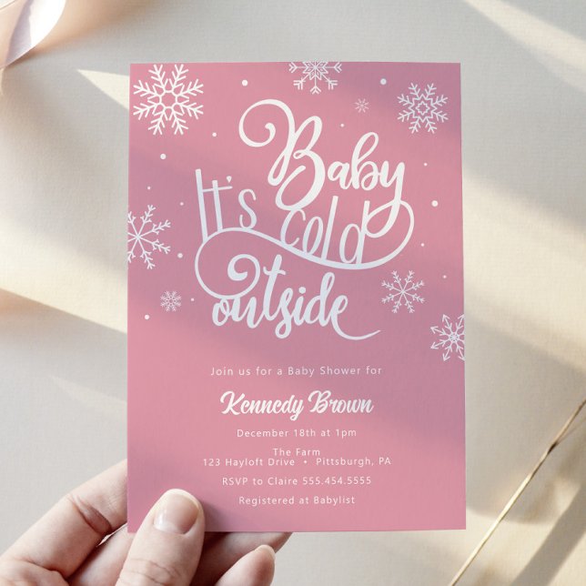 Baby är Kallet utanför Rosa Snowflake Baby Shower Inbjudningar (Skapare uppladdad)