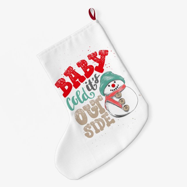 Baby är kallet utanför snögubbe stor julstrumpa (Baksidan (Hängande))