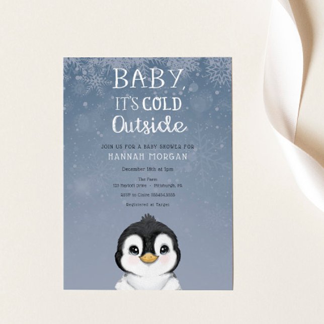 Baby är Kallet Winter Penguin Baby Shower Inbjudningar (Skapare uppladdad)
