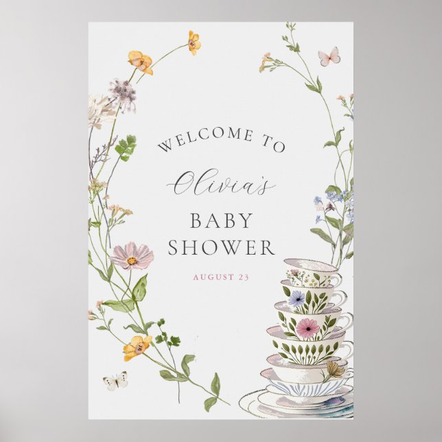 Baby är välkommen till Wildblomme Tea Baby Shower Poster (Framsidan)
