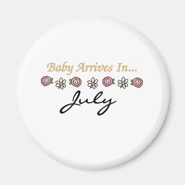 Baby Arrives i juli Magnet (Framsidan)