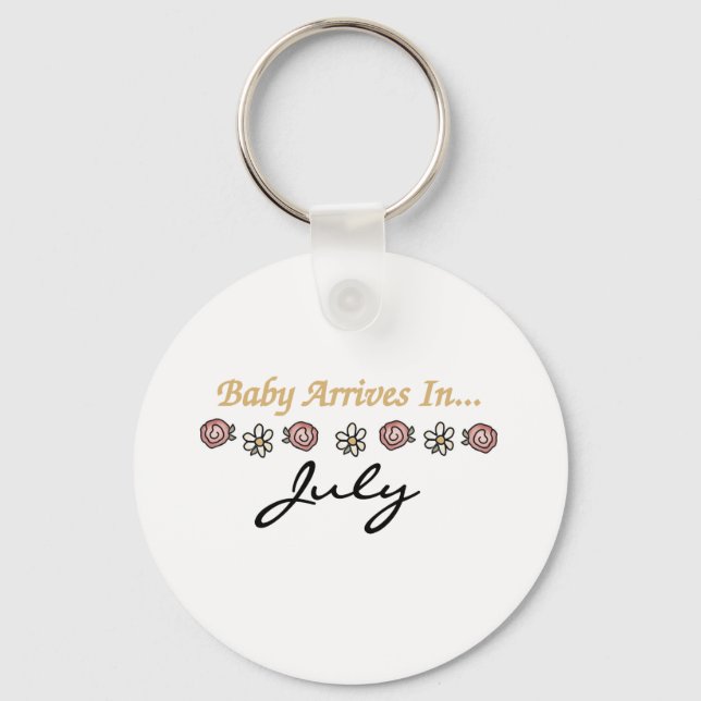 Baby Arrives i juli Nyckelring (Framsida)
