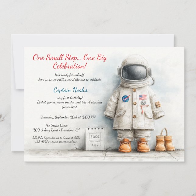 Baby Astronaut 1:a födelsedagen Party Inbjudningar (Framsida)