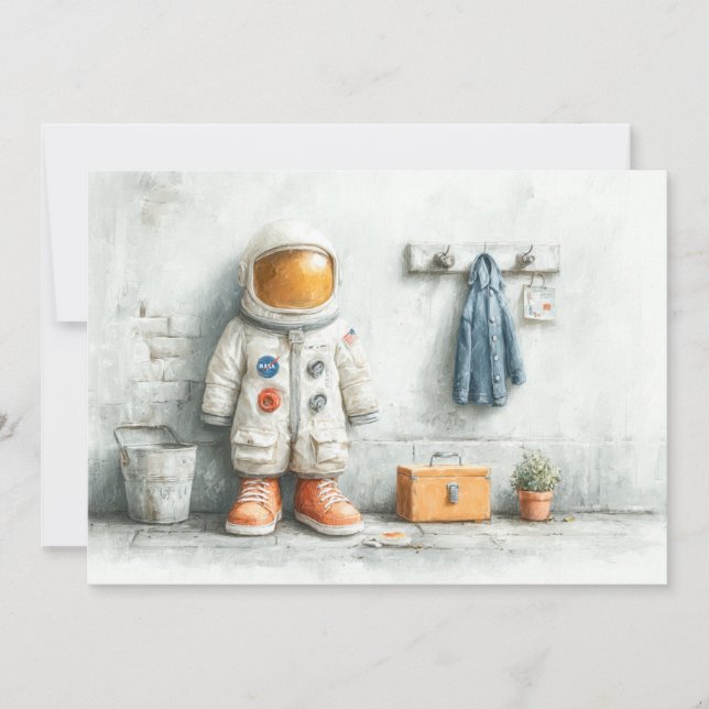 Baby Astronaut 1-årsfest Inbjudningar (Framsida)