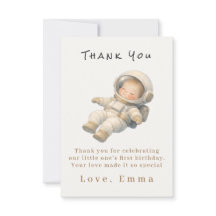 Baby Astronaut Första Födelsedag Tack Kort