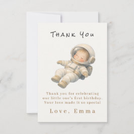 Baby Astronaut Första Födelsedag Tack Kort