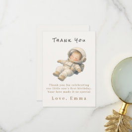 Baby Astronaut Första Födelsedag Tack Kort