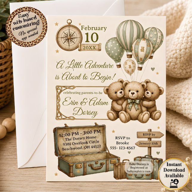 Baby Äventyr Bebis Shower Inbjudan (Baby Adventure Baby Shower Invitation)