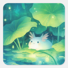 Baby Axolotl Blomsterdamm Fyrkantigt Klistermärke