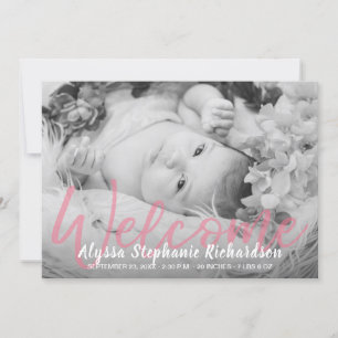 Baby B&W Rosa Photo Welcome Birth Notice Inbjudningar
