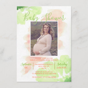 BABY BABY SHOWER FÖR Watercolor Lime Rosa  FOTO Inbjudningar