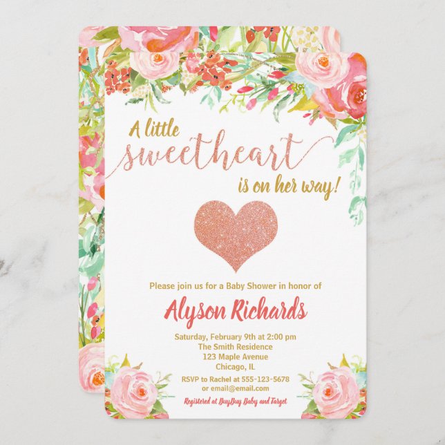 Baby Baby Valentines day babydusch Inbjudningar (Fram/baksida)