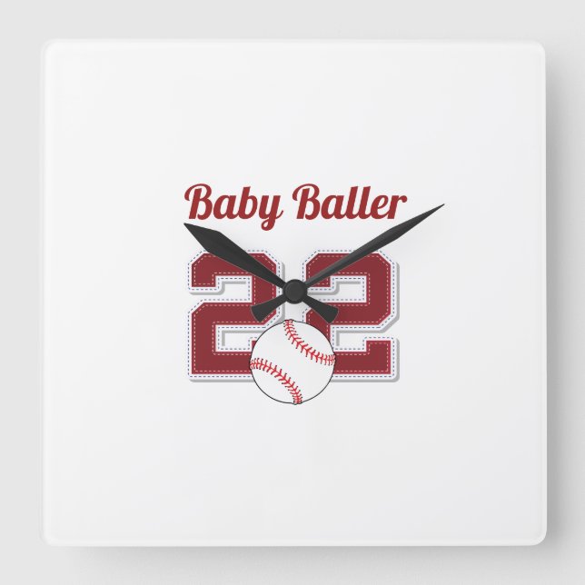 Baby baller baseballväggklocka för förskolan i bab fyrkantig klocka (Framsida)