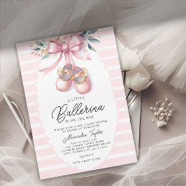 Baby Ballerina Shoes Rosa Blommigt Bow Girl Shower Inbjudningar