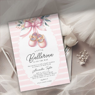 Baby Ballerina Shoes Rosa Blommigt Bow Girl Shower Inbjudningar