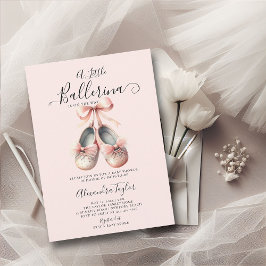 Baby Ballerina Shoes Rosa Bow Guld Girl Shower Inbjudningar