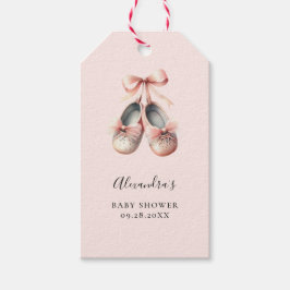 Baby Ballerina Shoes Rosa Bow Guld Girl Shower Presentetikett