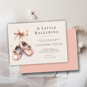 Baby Ballerina Shoes Rosa Guld Bow Girl Shower Inbjudningar