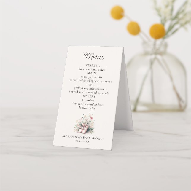 Baby Ballerina Shoes WildblommGirl Shower Menu Lojalitetskort (Baksida)