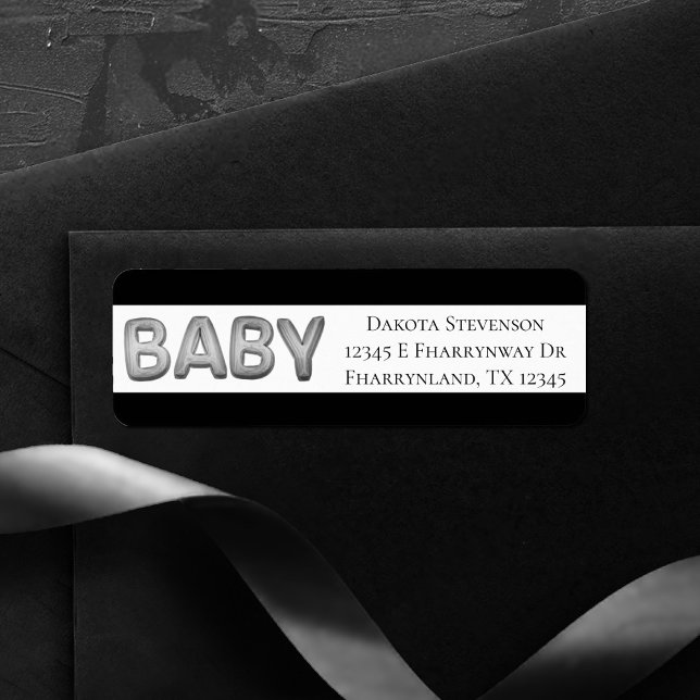 Baby-ballon | Unisex Zilveren Douche of Reveal Returadress Etikett (Skapare uppladdad)