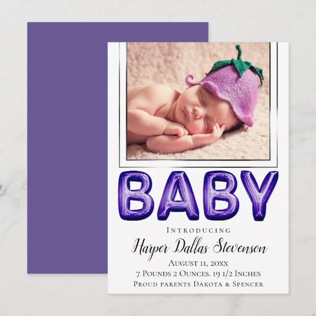 Baby Balloon | Royal Violet Lila Baby Shower Meddelande (Fram/baksida)