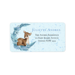 Baby Bambi Blue Clouds Stars Returadressetikett Adressetikett